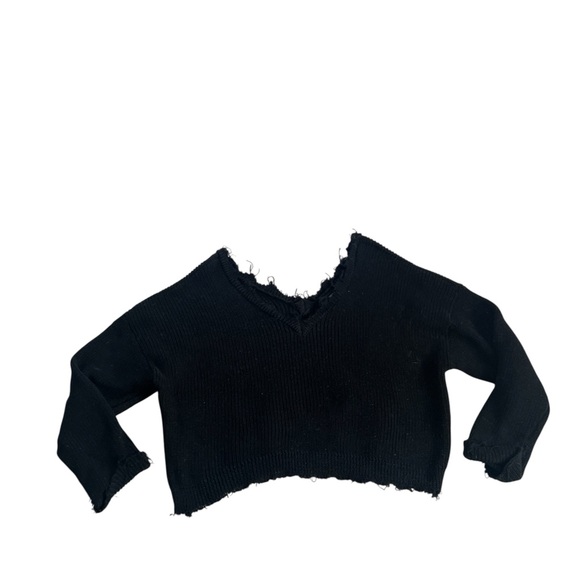 Forever 21 Black V-Neck Distressed Sweater - Picture 1 of 5